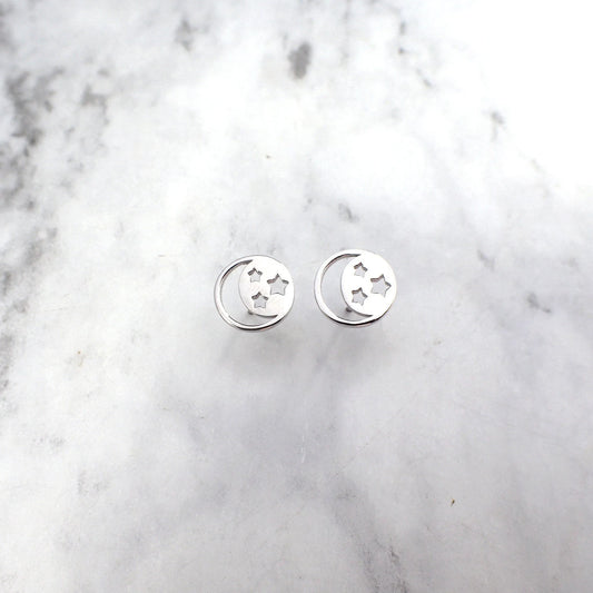 Moon and Star Stud Earrings, Silver Moon Stud Earrings, Celestial Earrings, Celestial Jewelry, Silver Star Earrings, Celestial Gift