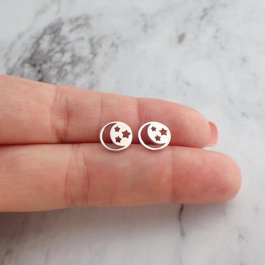 Moon and Star Stud Earrings, Silver Moon Stud Earrings, Celestial Earrings, Celestial Jewelry, Silver Star Earrings, Celestial Gift