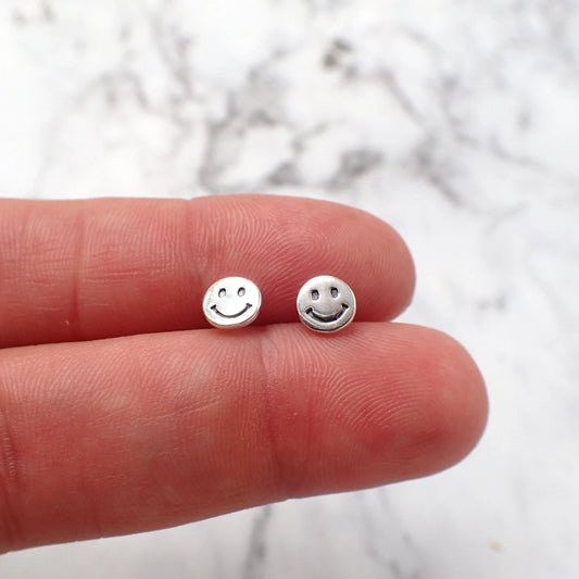 Smiley Face Earrings, Silver Smiley Face Studs, Emoji Stud Earrings, Kids Smiley Face Earrings, Small Silver Stud Earrings, Smiley Face