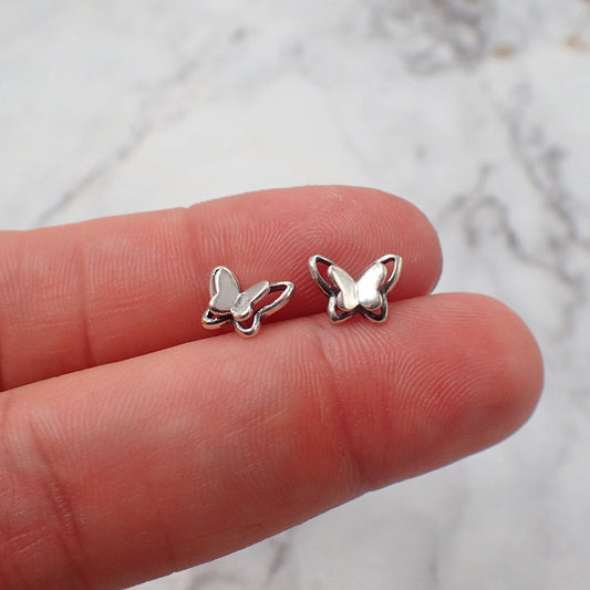 Butterfly Earrings, Sterling Silver Butterfly Studs, Butterfly Jewelry, Kids Butterfly Earrings, Girls Silver Butterfly Studs, 3D Butterfly