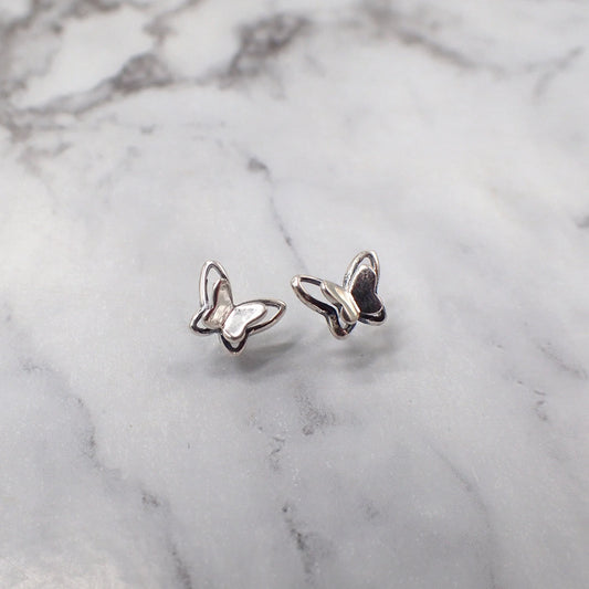 Butterfly Earrings, Sterling Silver Butterfly Studs, Butterfly Jewelry, Kids Butterfly Earrings, Girls Silver Butterfly Studs, 3D Butterfly