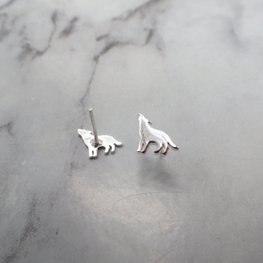 Silver Wolf Earrings, Husky Earrings, Wolf Studs, Howling Wolf Earring, Wolf Jewelry, Kids Wolf Earrings, Girls Wolf Earrings, Animal Studs