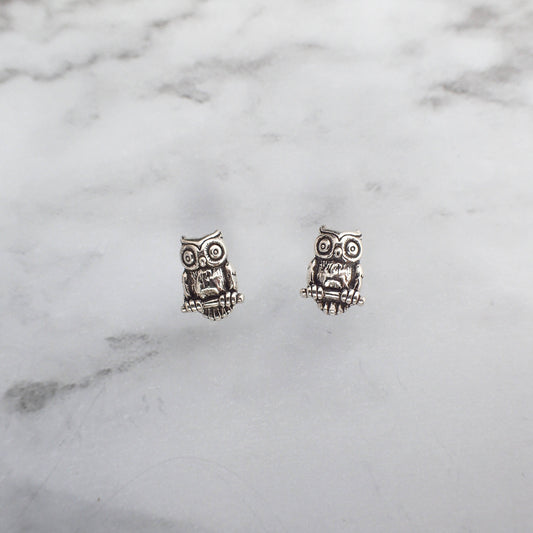 Silver Owl Stud Earrings, Owl Gift for Her, Small Owl Studs, Silver Owl Jewelry, Owl Jewelry for Kids, Bird Studs, Tiny Silver Stud Earrings