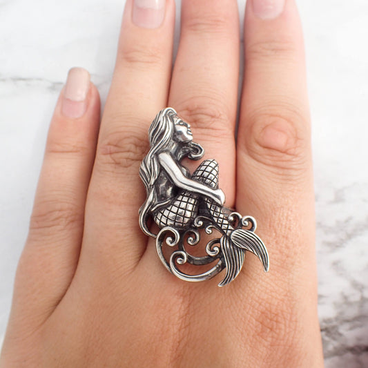 Mermaid Ring, Sterling Silver Mermaid Ring, Womans Large Mermaid Ring, Siren Ring, Womans Mermaid Jewelry, Mermaid Statement Ring, Siren