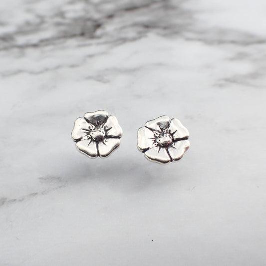 Poppy Stud Earrings, Silver Flower Stud Earrings, Silver Poppy Jewelry, Floral Stud Earrings, Hypoallergenic Earrings, Floral Gift for Her