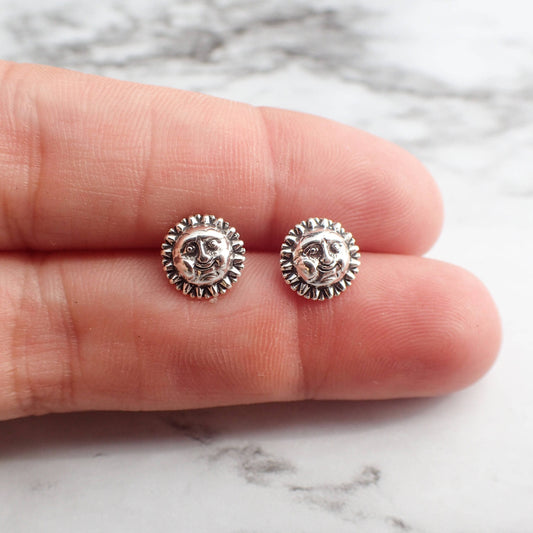 Sun Stud Earrings, Silver Sun Earrings, Celestial Stud Earrings, Sun Face Earrings, Celestial Jewelry, Sun Jewelry, Celestial Gift for Woman