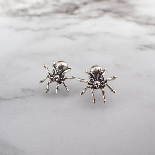 Silver Spider Stud Earrings, Tarantula Spider Earrings, Silver Halloween Stud Earrings, Spider Jewelry, Second Hole Studs, Tarantula Studs