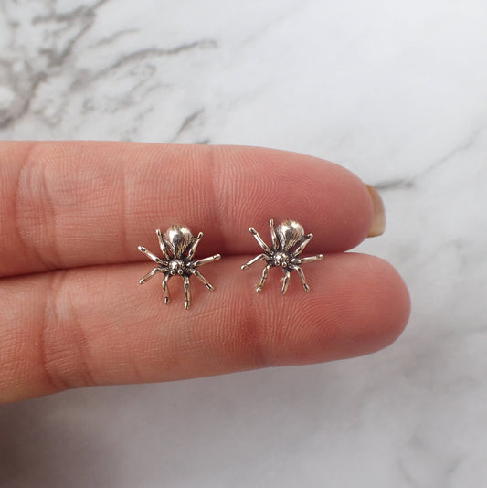 Silver Spider Stud Earrings, Tarantula Spider Earrings, Silver Halloween Stud Earrings, Spider Jewelry, Second Hole Studs, Tarantula Studs