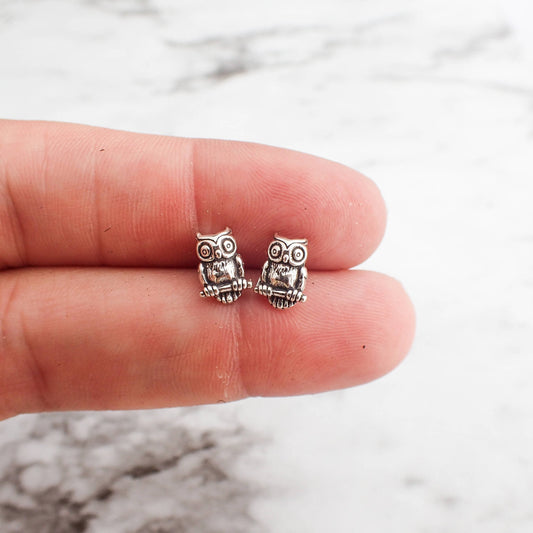 Silver Owl Stud Earrings, Owl Gift for Her, Small Owl Studs, Silver Owl Jewelry, Owl Jewelry for Kids, Bird Studs, Tiny Silver Stud Earrings