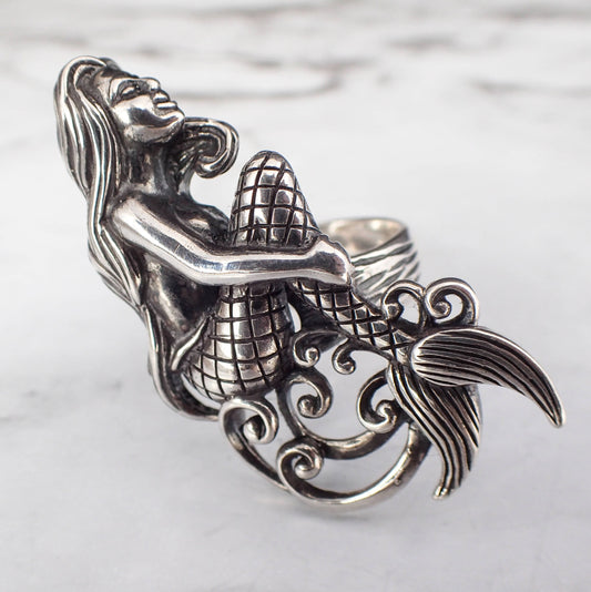 Mermaid Ring, Sterling Silver Mermaid Ring, Womans Large Mermaid Ring, Siren Ring, Womans Mermaid Jewelry, Mermaid Statement Ring, Siren