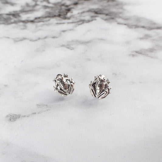 Frog Earrings, Frog Stud Earrings, Sterling Silver Frog Stud Earrings,  Toad earrings, Silver Toad Studs, Earrings for Teens, Kids Earrings