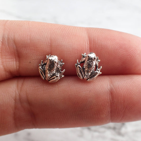 Frog Earrings, Frog Stud Earrings, Sterling Silver Frog Stud Earrings,  Toad earrings, Silver Toad Studs, Earrings for Teens, Kids Earrings