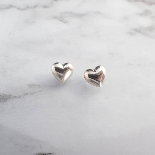 Heart Stud Earrings, Puffed Heart Earrings, Sterling Silver Heart Earrings, Minimalistic Tiny Heart Earrings,  Earrings, Heart Gift