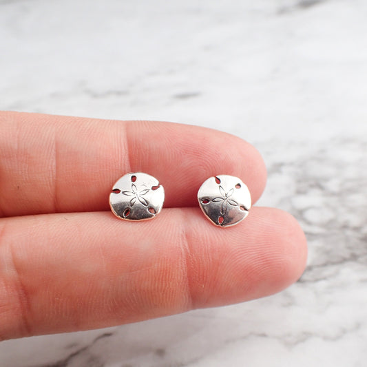 Sand Dollar Stud Earrings, Silver Sand Dollar Earrings, Ocean Stud Earrings, Ocean Silver Earrings, Hypoallergenic Stud Earrings, Ocean Gift