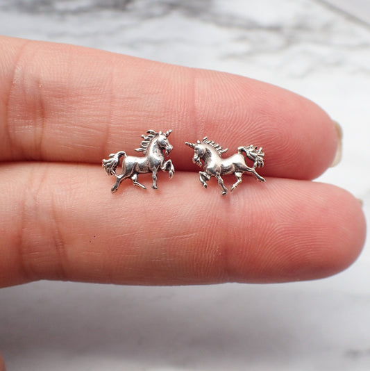 Unicorn Earrings, Silver Unicorn Stud Earrings, Unicorn Earrings for Girls, Unicorn Jewelry, Unicorn Gift for Kids, Unicorn Earrings Teens