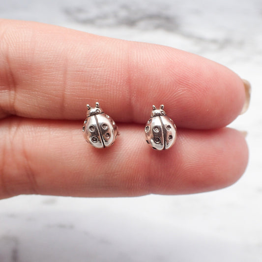 Lady Bug Stud Earrings, Sterling Silver Lady Bug earrings, Minimalistic Tiny Lady Bug earrings, cute Lady Bug earrings, Insect Studs