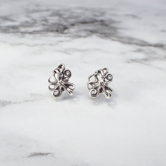 Octopus Earrings, Sterling Silver Octopus Stud Earrings, Octopus Jewelry, Silver Octopus, Silver Squid Jewelry, Squid earrings