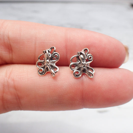 Silver Octopus Stud Earrings, Sterling Silver hypoallergenic Earrings, Octopus Jewelry, Octopus Gift for Her, Stud Earrings for Kids