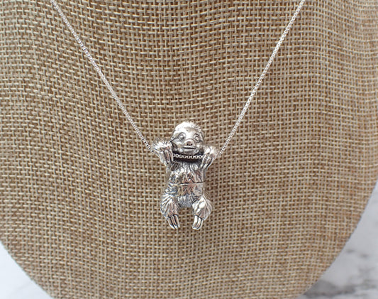 Silver Sloth Pendant, Silver Sloth Necklace, Cute Hanging Sloth Pendant, Sloth Jewelry, Sloth Lover Gift, Cute Sloth, Solid Silver Sloth