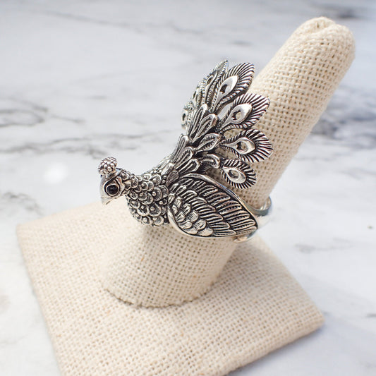 Peacock Ring, Peacock Jewelry, Silver Peacock Ring, Bird Ring, Peacock Feather Jewelry, Solid Sterling Silver Peacock Ring, Silver Bird Ring