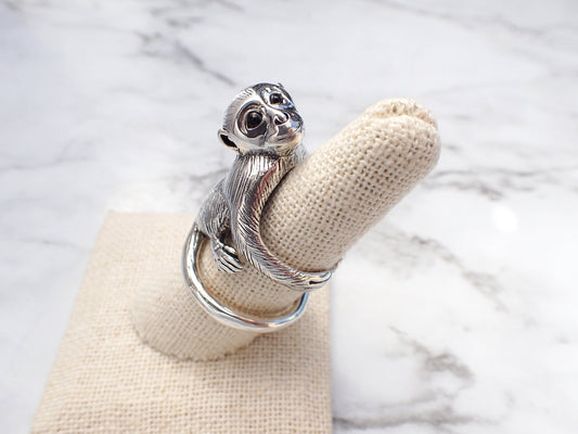 Silver Monkey Ring, Cute Monkey Jewelry, Unique Monkey Gift for Her, Monkey Wrap Ring, Silver Animal Jewelry, Capuchin Monkey Jewelry