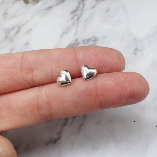 Heart Stud Earrings, Puffed Heart Earrings, Sterling Silver Heart Earrings, Minimalistic Tiny Heart Earrings,  Earrings, Heart Gift