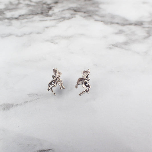 Silver Fairy Earrings, Fairy Stud Earrings, Fairy Wings, Small Fairy Gift for Her, Fairy earrings for Kids, small second hole earring, fairy