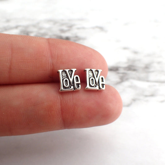 Love Earrings, LOVE block earrings, Silver Love Studs, Earrings for Teens, Kids Silver Earrings, Love Word Earrings, Love Jewelry