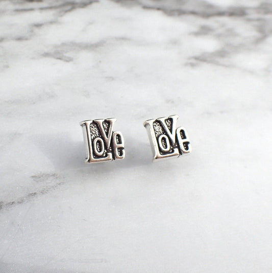 Love Earrings, LOVE block earrings, Silver Love Studs, Earrings for Teens, Kids Silver Earrings, Love Word Earrings, Love Jewelry