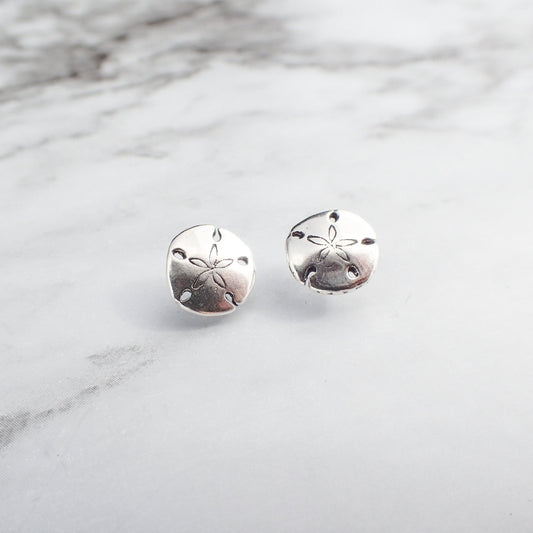 Sand Dollar Stud Earrings, Silver Sand Dollar Earrings, Ocean Stud Earrings, Ocean Silver Earrings, Hypoallergenic Stud Earrings, Ocean Gift