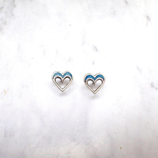 Blue Turquoise Heart Stud Earrings, Turquoise Stud Earrings, Heart Earrings for Her, Valentines Day Earrings, Small Valentines Gift for Her