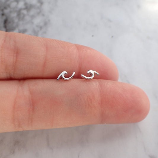 Silver Wave Studs, Ocean Wave Earrings, Ocean Wave Gift For Her, Silver Stud Earrings, Second Ear Piercing, Silver Earrings for Kids