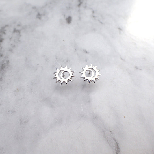 Sun and Moon Stud Earrings, Silver Moon Sun Studs, Celestial Earrings, Silver Stud Earrings, Second Ear Piercing, Silver Earrings for Kids