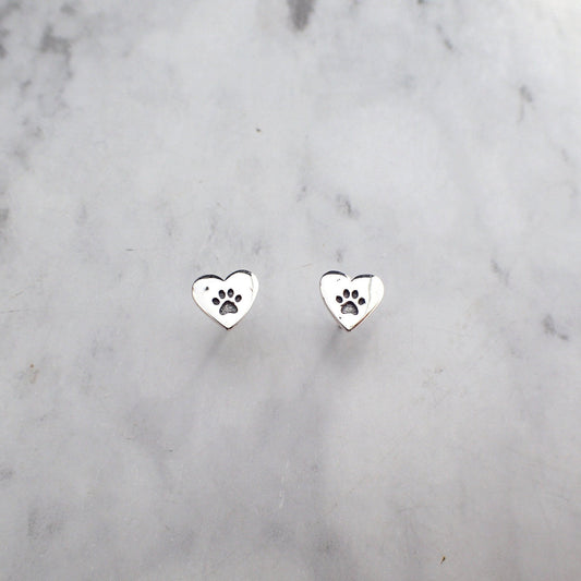 Heart Paw Print Earrings, Dog Paw Earrings, Cat Paw Earrings, Silver Paw Print Earring Studs, Pet Bereavement Gift, Heart Pet Earrings, Paw