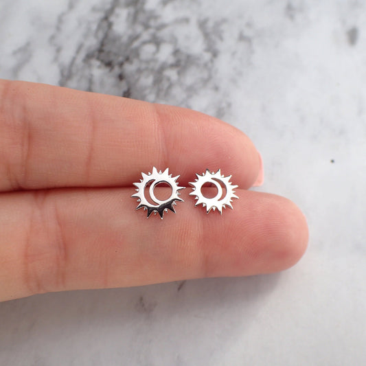 Sun and Moon Stud Earrings, Silver Moon Sun Studs, Celestial Earrings, Silver Stud Earrings, Second Ear Piercing, Silver Earrings for Kids