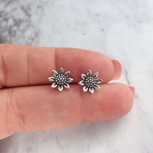 Sunflower Stud Earrings, Silver Sunflower Earrings, Boho Sterling Silver Flower Earrings, Sunflower Jewelry, Flower stud earrings, Boho Stud