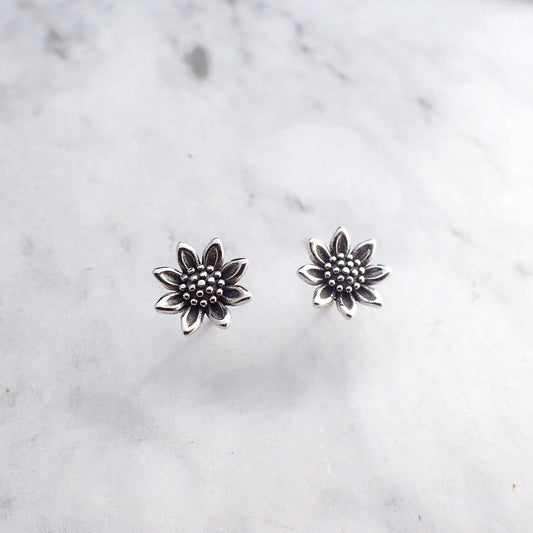 Sunflower Stud Earrings, Silver Sunflower Earrings, Boho Sterling Silver Flower Earrings, Sunflower Jewelry, Flower stud earrings, Boho Stud