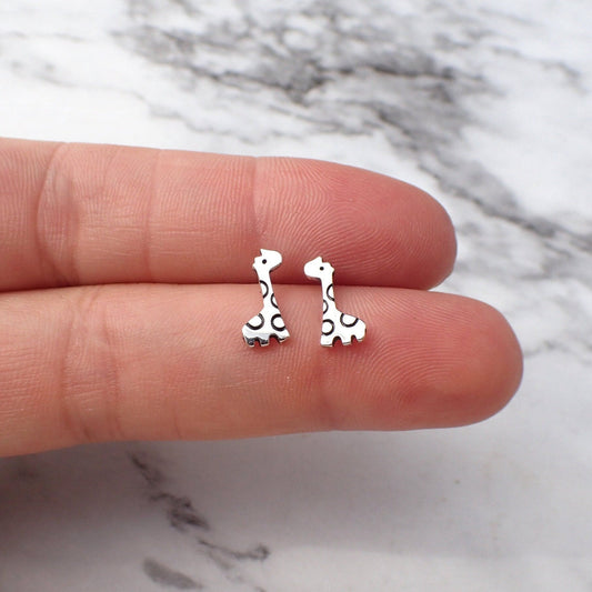 Silver Giraffe Stud Earrings, Giraffe Gift, Giraffe Earrings for Kids, Giraffe Jewelry, Hypoallergenic Earrings for Kids, Animal Earrings