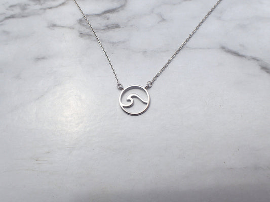 Ocean Wave Necklace Sterling Silver, Wave Charm Necklace, Silver Ocean Jewelry, Surfer Necklace Pendant, Outdoor Necklace, 16"-18"