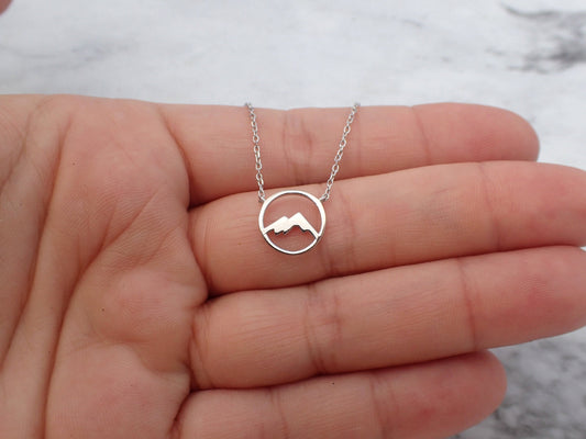 Mountain Necklace Sterling Silver, Mountain Gift For Her, Mountain Charm Necklace, Silver Travel Necklace, Hiking Necklace Gift, 16''-18''