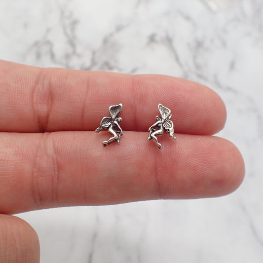 Silver Fairy Earrings, Fairy Stud Earrings, Fairy Wings, Small Fairy Gift for Her, Fairy earrings for Kids, small second hole earring, fairy