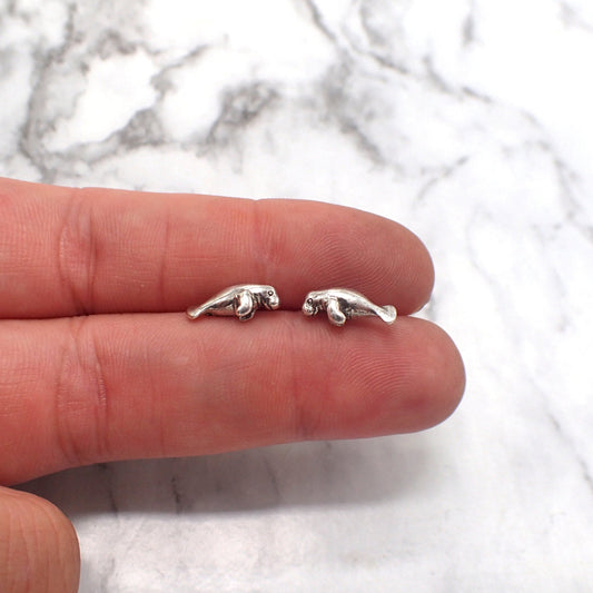 Manatee Stud Earrings, Sterling Silver Manatee, Minimalistic Tiny Manatee earrings, Sea Cow,Manatee Mama,Manatee Lover Gift, Florida Manatee