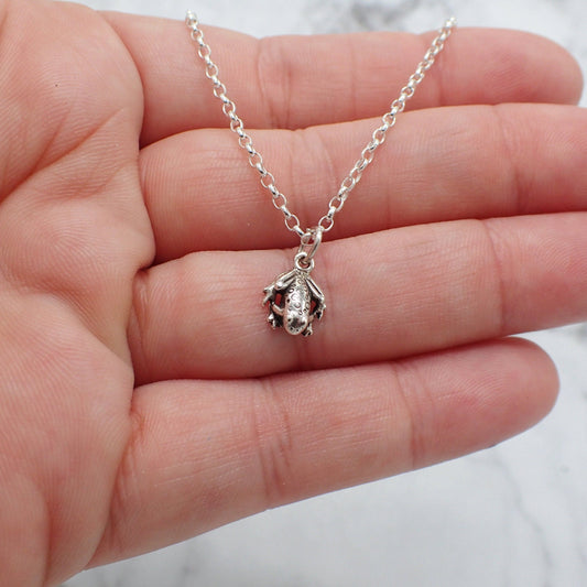 Silver Frog Charm Necklace, Small 3D Frog Charm, Frog Necklace, Toad Charm Necklace, Frog Gift for Her, Frog Necklace Gift, Toad Gift