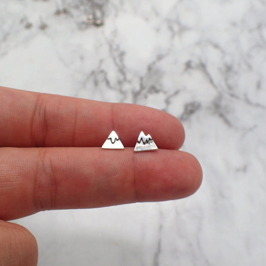 Silver Mountain Studs, Mountain Earrings, Mountain Peak Studs, Mountain Gift for Woman, Second Ear Piercing, Outdoor Jewelry, Outdoor Studs