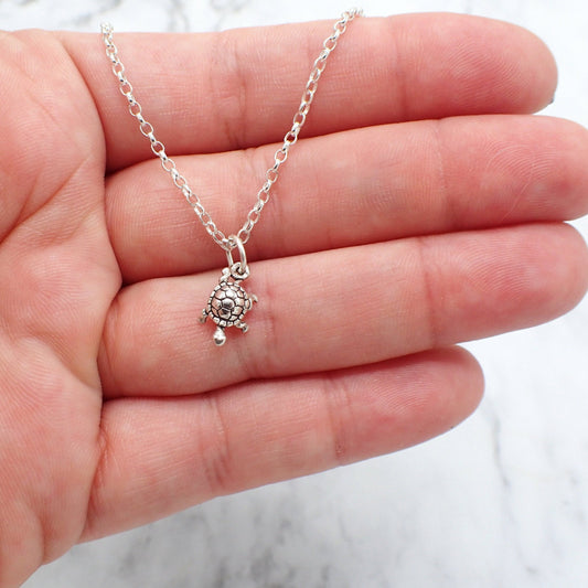 Silver Turtle Necklace, Turtle Charm Necklace, Turtle Necklace for Girls, Turtle Jewelry, Box Turtle Gift, Small Turtle Charm, Turtle Gift