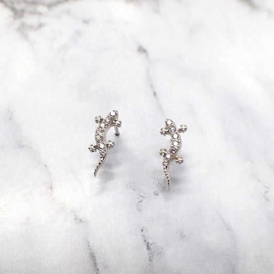 Crystal Gecko Earrings, Crystal Lizard Studs, CZ Gecko Earrings, CZ stud earrings, Reptile Stud Earrings, Reptile Gift for Her, Reptile kids