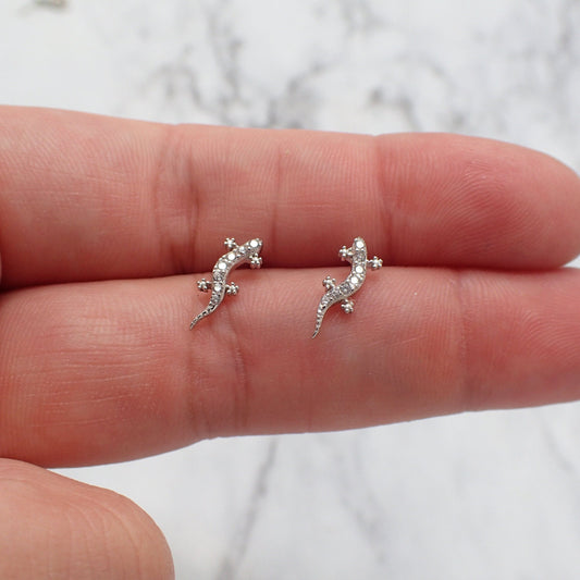 Crystal Gecko Earrings, Crystal Lizard Studs, CZ Gecko Earrings, CZ stud earrings, Reptile Stud Earrings, Reptile Gift for Her, Reptile kids