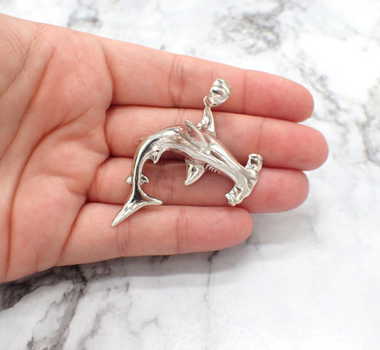 Shark Pendant, Hammer Head Shark Pendant, Shark Necklace, Silver Shark Pendant, Silver Shark, Shark Gift for Him, Shark Jewelry, Shark Gift