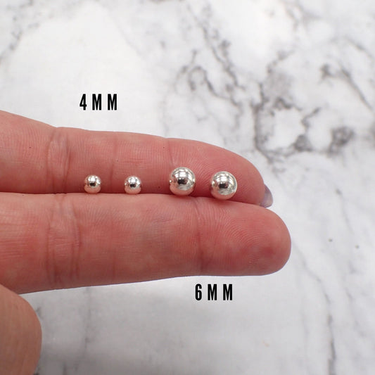 Silver Ball Studs, 925 Ball Earrings, 4mm Silver Ball Earrings, 6mm Silver Ball Earrings, Silver Bead Studs, Second Hole Earrings, Ball Stud