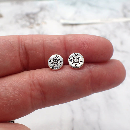 Silver Compass Earrings, Compass Rose Jewelry, Van Life Gift, Girls Travel Gift, Hiking Earrings, Hiking Gifts Woman, Wanderlust Jewelry